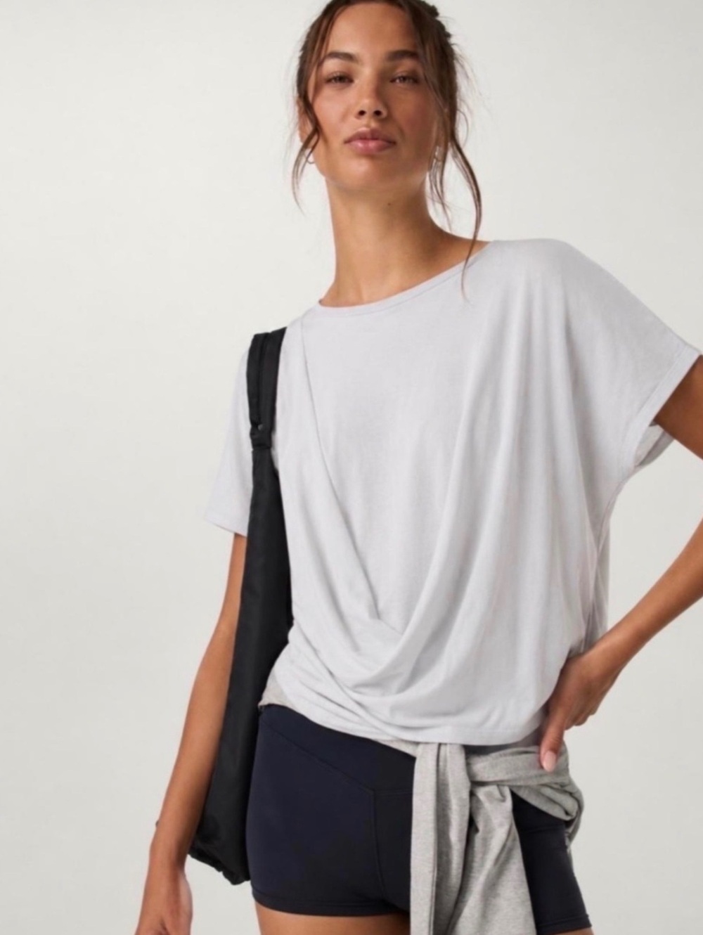 Athleta Women's XS White Short Sleeve Draped Front Top